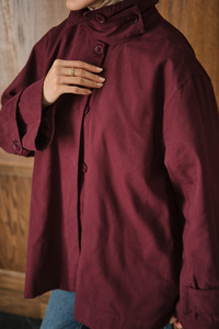 Dik Yaka Gabardin Ceket Bordo
