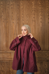 Dik Yaka Gabardin Ceket Bordo