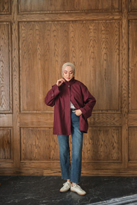 Dik Yaka Gabardin Ceket Bordo