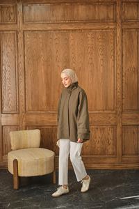 Dik Yaka Gabardin Ceket Haki Yeşil