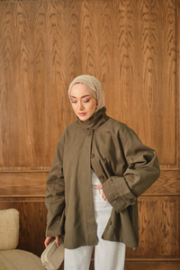 Dik Yaka Gabardin Ceket Haki Yeşil