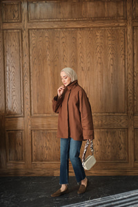 Dik Yaka Gabardin Ceket Kahverengi