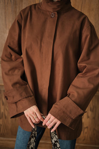 Dik Yaka Gabardin Ceket Kahverengi