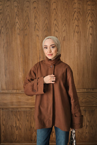 Dik Yaka Gabardin Ceket Kahverengi