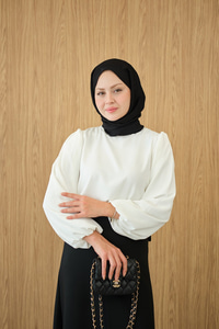 Dik Yakalı Ve Balon kol Bluz Beyaz