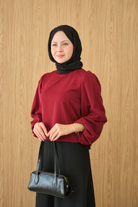 Dik Yakalı Ve Balon kol Bluz Bordo