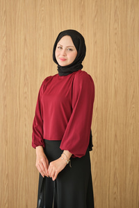 Dik Yakalı Ve Balon kol Bluz Bordo