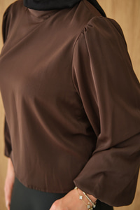 Dik Yakalı Ve Balon kol Bluz Kahverengi