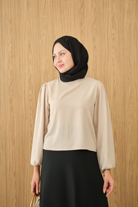 Dik Yakalı Ve Balon kol Bluz Krem