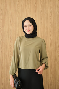 Dik Yakalı Ve Balon kol Bluz Yeşil