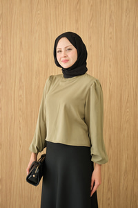 Dik Yakalı Ve Balon kol Bluz Yeşil