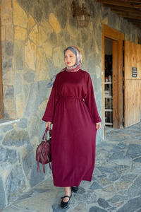 Dikiş Detay Bağlamalı Elbise Bordo