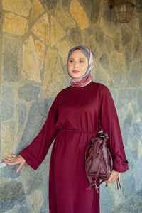 Dikiş Detay Bağlamalı Elbise Bordo