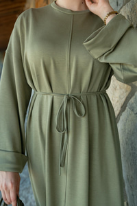 Dikiş Detay Bağlamalı Elbise Fıstık Yeşil