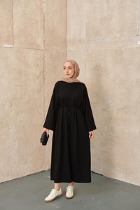 Dikiş Detay Bağlamalı Elbise Siyah