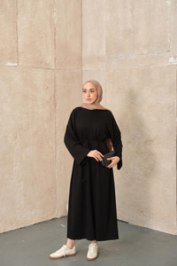 Dikiş Detay Bağlamalı Elbise Siyah