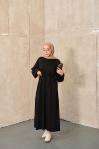 Dikiş Detay Bağlamalı Elbise Siyah