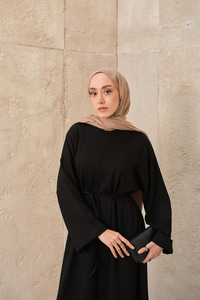 Dikiş Detay Bağlamalı Elbise Siyah