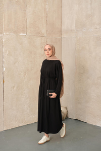 Dikiş Detay Bağlamalı Elbise Siyah