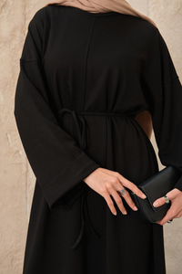 Dikiş Detay Bağlamalı Elbise Siyah