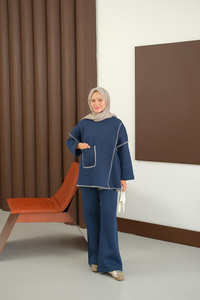 Dikiş Detay Cepli Takım Lacivert