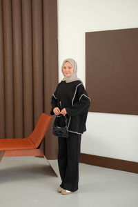 Dikiş Detay Cepli Takım Siyah