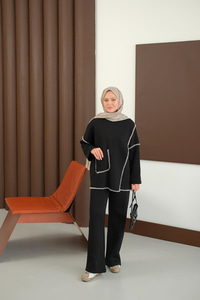 Dikiş Detay Cepli Takım Siyah