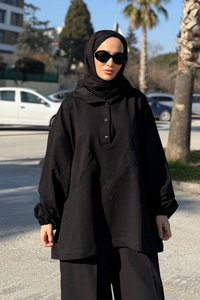 Dikiş Detay Çıtçıtlı Tunik Siyah