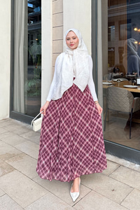 Dikiş Detay Etnik Desen Beli Lastikli Şifon Etek Fuşya