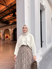 Dikiş Detay Etnik Desen Beli Lastikli Şifon Etek Vizon