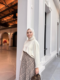 Dikiş Detay Etnik Desen Beli Lastikli Şifon Etek Vizon