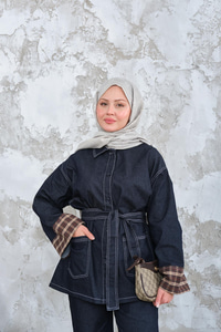 Dikiş Detay Gömlek Yaka Garnili İkili Takım Lacivert