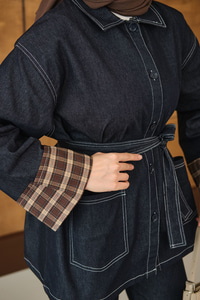 Dikiş Detay Gömlek Yaka Garnili İkili Takım Lacivert