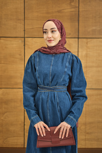 Dikiş Detay Kot Elbise Koyu Mavi