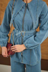 Dikiş Detay Kot Takım Açık Mavi