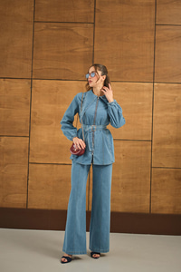 Dikiş Detay Kot Takım Açık Mavi