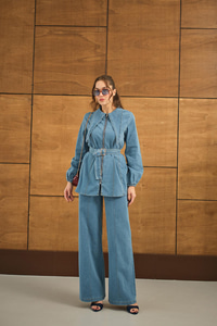 Dikiş Detay Kot Takım Açık Mavi