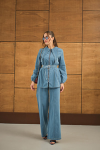 Dikiş Detay Kot Takım Açık Mavi