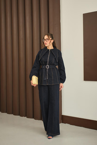 Dikiş Detay Kot Takım Lacivert