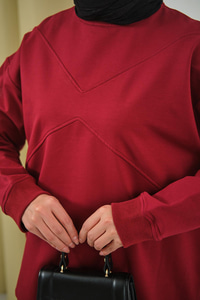 Dikiş Detay Tunik Bordo