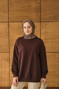 Dikiş Detay Tunik Kahverengi