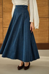 Dikiş Detay Yandan Fermuarlı Kot Etek Lacivert