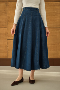 Dikiş Detay Yandan Fermuarlı Kot Etek Lacivert