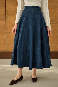 Dikiş Detay Yandan Fermuarlı Kot Etek Lacivert