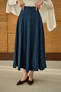 Dikiş Detay Yandan Fermuarlı Kot Etek Lacivert