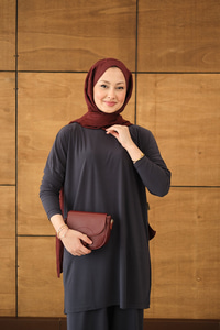 Dikiş Detay Yırtmaçlı Takım Antrasit