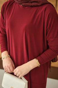 Dikiş Detay Yırtmaçlı Takım Bordo