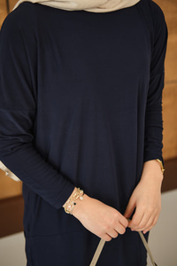 Dikiş Detay Yırtmaçlı Takım Lacivert