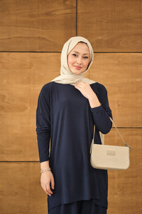 Dikiş Detay Yırtmaçlı Takım Lacivert