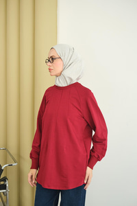 Dikiş Detaylı Bisiklet Yaka Sweat Bordo